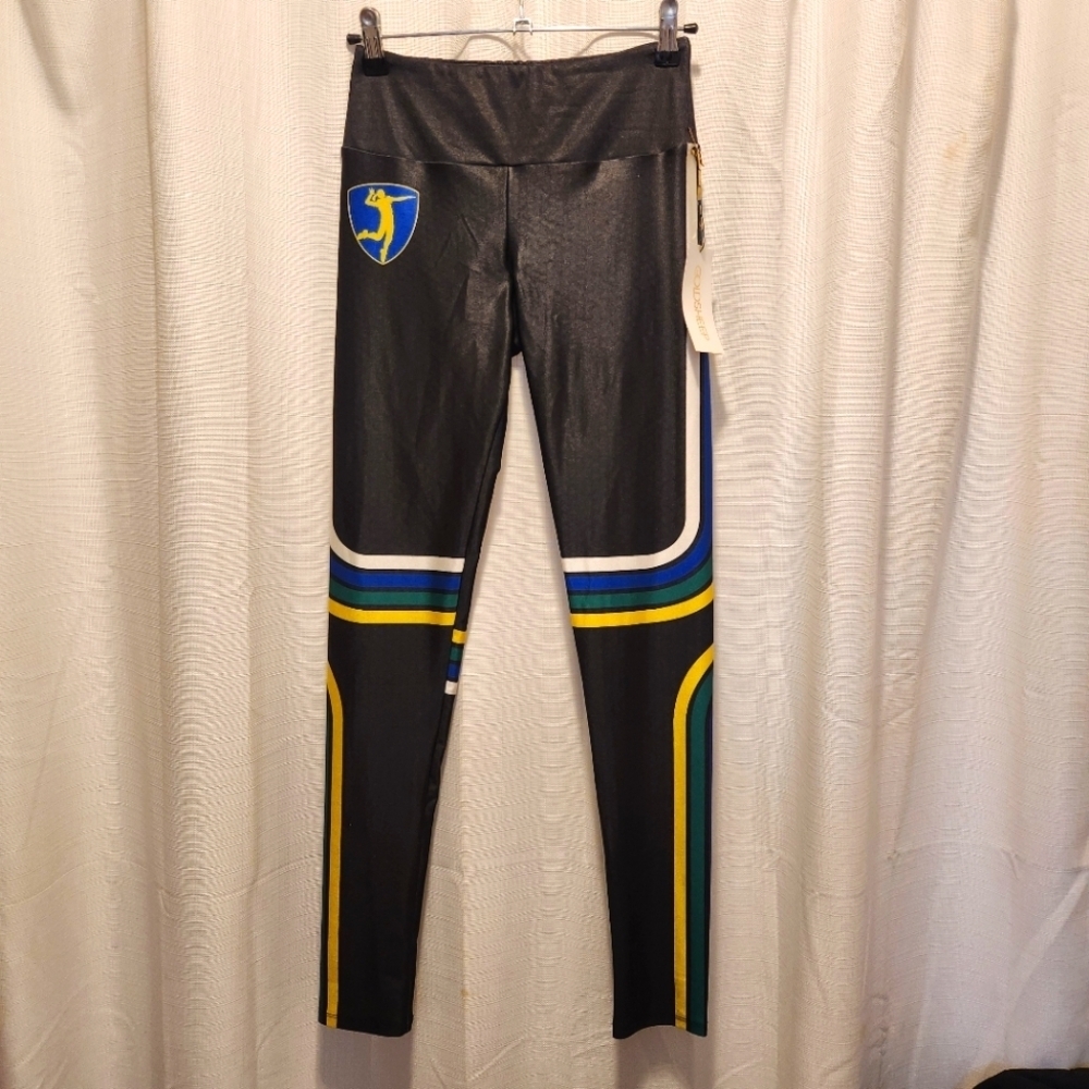 GOLDSHEEP Black Volleyball Leggings with Colorful Stripes Size M